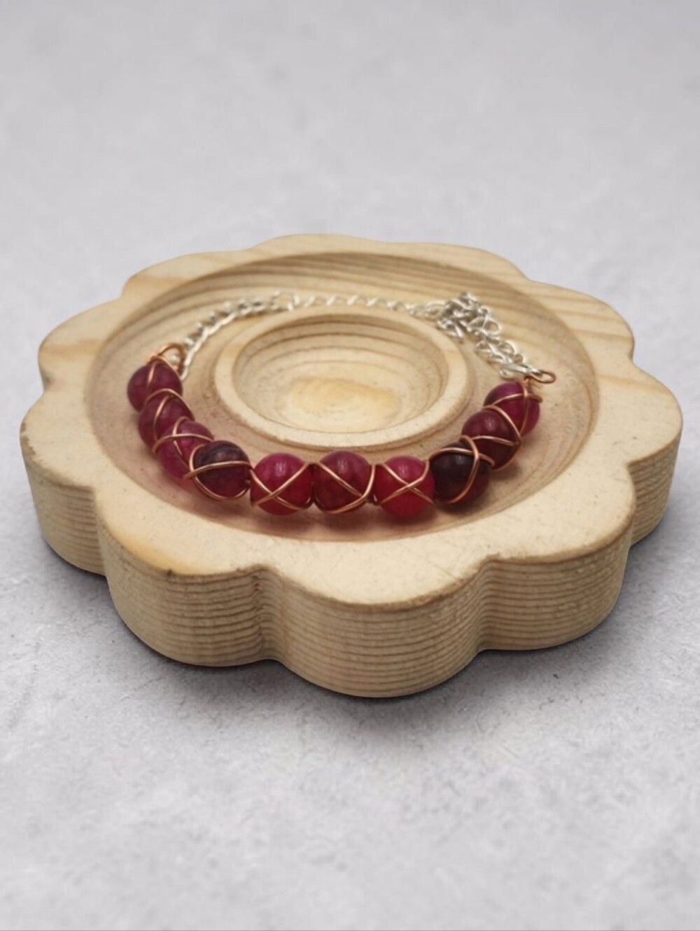 Handmade Wire-wrapped Adjustable Red Beaded Bracelet - Picture 1 of 4